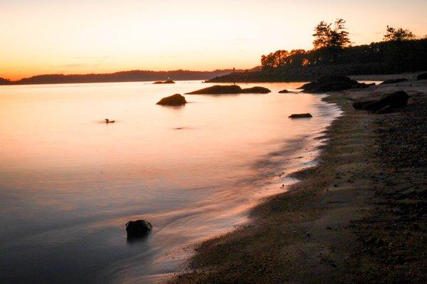 sunset coast line of the lake.