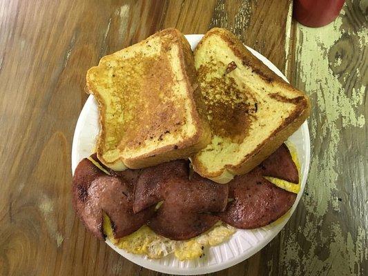 Big Breakfast!  Eggs, choice of meat and 2 thick slices of French Toast!!