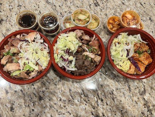 Combo Bowl, Korean Beef Bowl, Spicy Tofu Bowl