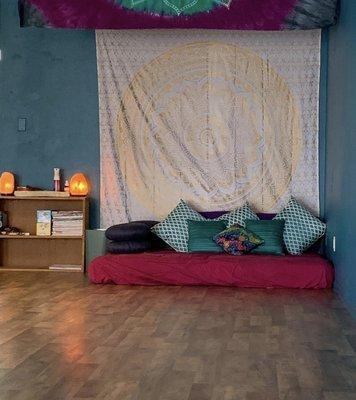 A cozy little meditation nook before or after class.