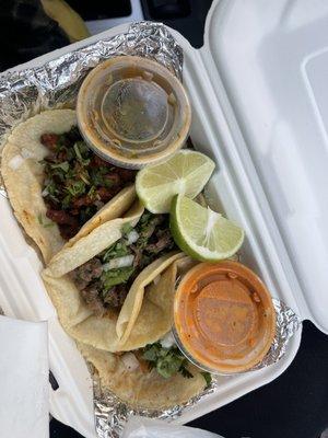 Asada, carnitas, chicken tacos at $2.50 each