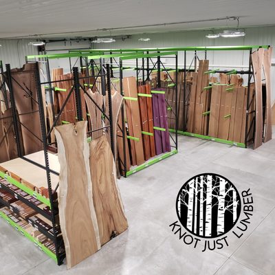 A partial view of the exotic and domestic lumber and turning stock we carry in store.