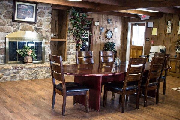 Fireplace room with table