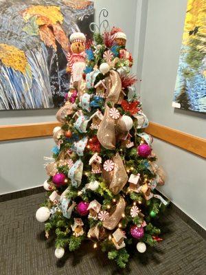 Cute tree making their lobby look festive