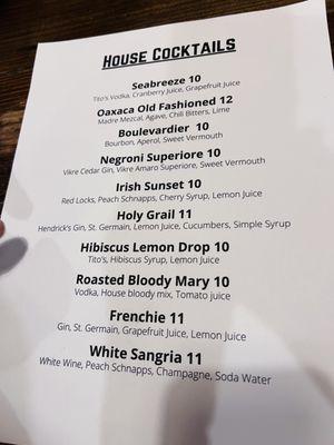 Summer cocktail menu