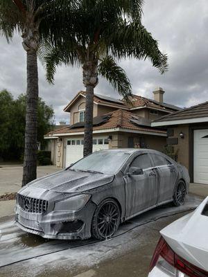 Here we show a foam bath on an AMG before a decontamination wash!