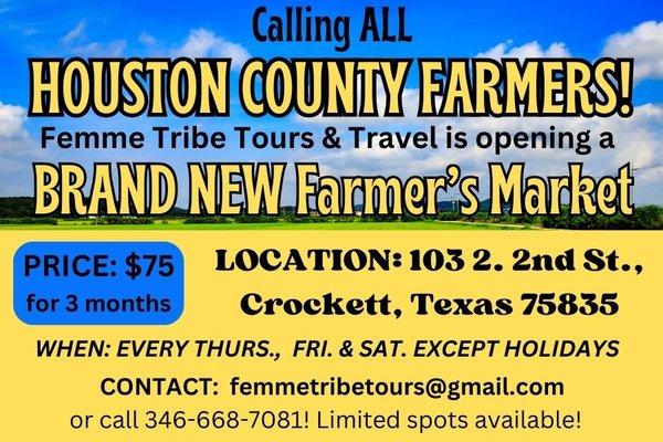 Be a vendor or patron at Crockett's next Farmer's Market!