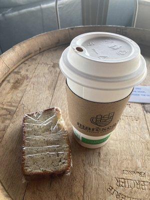 Macchiato with Oatmilk and a gluten free poppy seed bread