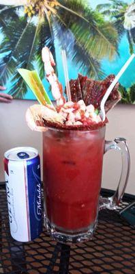 Loaded Clamato with Shrimp,Ceviche,Dry Beef,And Dry Shrimp