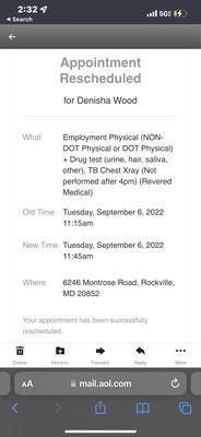 I was told at 10:30am that it would be 45 mins to an hour to have a physical done. I scheduled an appointment for 11:15am.