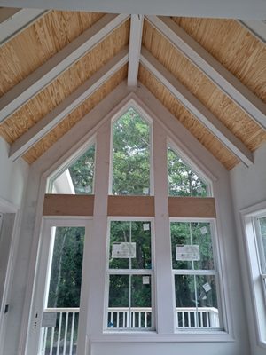 Vaulted ceiling with beams