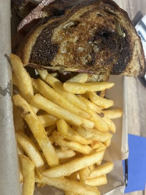 Reuben sandwich and fries