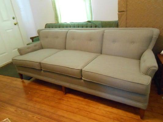 Mid Century grey couch in grey velvet by Lee