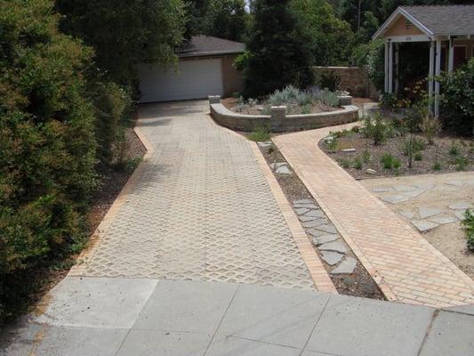 Turf stone driveway and brick walkway in Pasadena