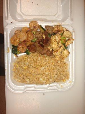 Hibachi chicken, shrimp and beef