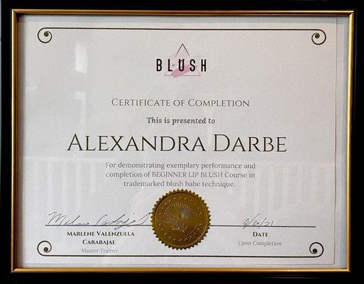 Lip Blush Certification of Completion