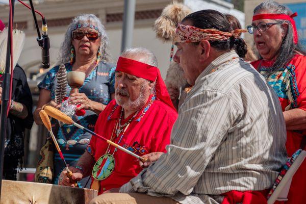 Native American Tribes lead prayer ceremony at the San Antonio River Authority's Weekend Celebration of Phase 1