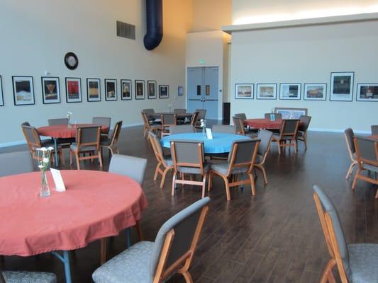 The tables inside the Grace Book Cafe.