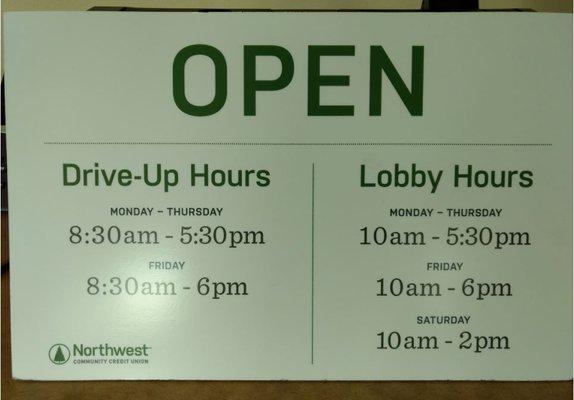 Lobby and drive-thru hours