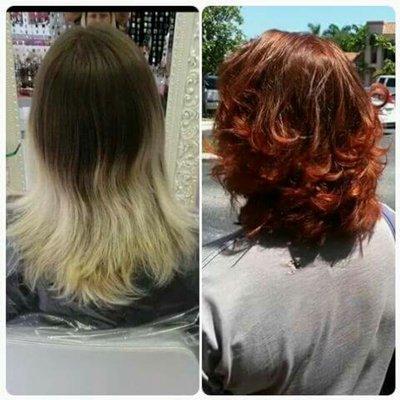 Before and after major color correction and cut/style