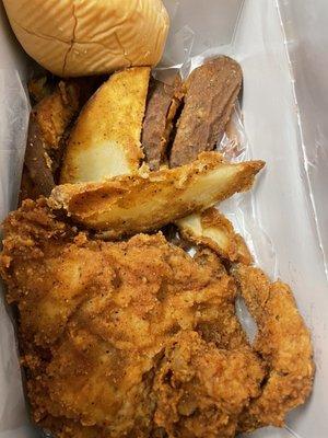 Two piece breast and wing with western fries