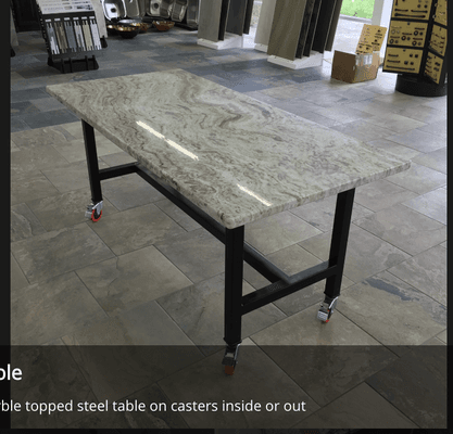 Granite Table topped steel table on casters inside or out