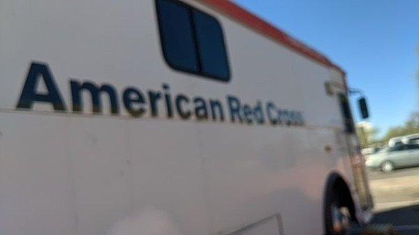 Donating  at the American Red Cross bus parked at the YMCA today.