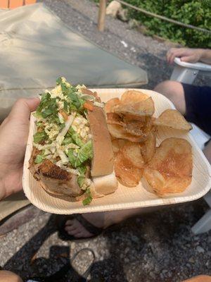 Pork belly dog and wasabi kettle chips