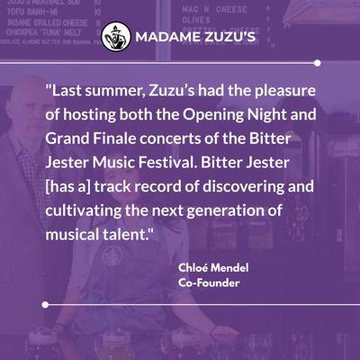 Testimonial from Billy Corgan's Madame Zuzu's about the Bitter Jester Music Fest!