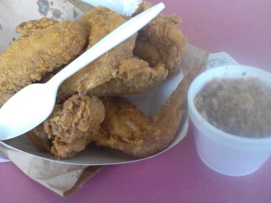 5pc wing and dirty rice $6.00 with tax