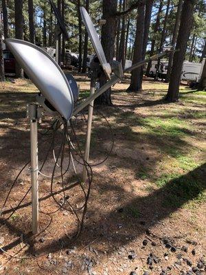 Old satellite dishes literally right outside our trailer.