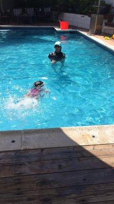 My 4 year old Stella about to swim the length of the pool! Huge progress this spring!