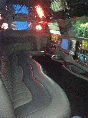 Interior of Black/Silver Chrysler 300 Limousine