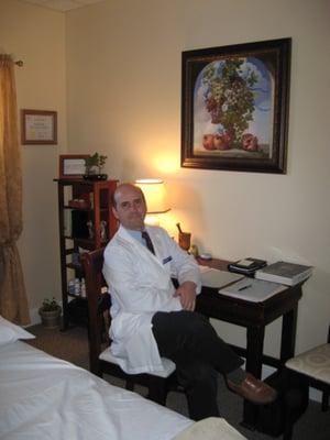 John F. Walz, MS.OM, l.Ac in one of the treatment/evaluation rooms.