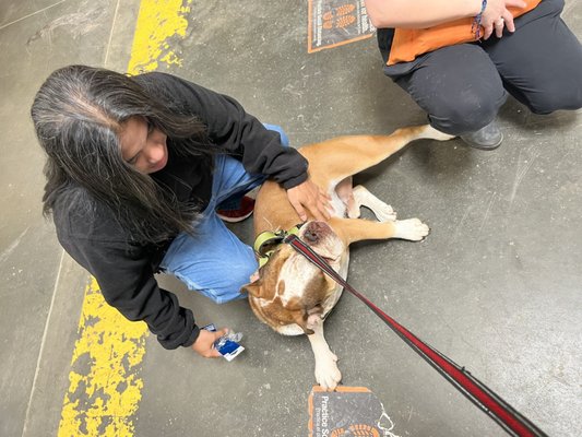 Employees welcoming Everette to the store