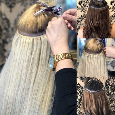 Flat tracks braidless glueless tape like hair extensions with NO adhesive