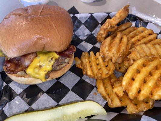 The Dallas Burger with waffle fries