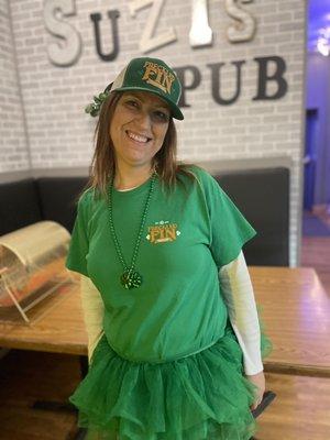 Our bartender Bobbe wearing her green for St. Patrick's Day