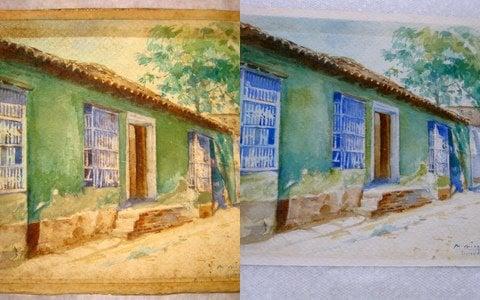 Watercolor on paper, washing process, before and after pictures.