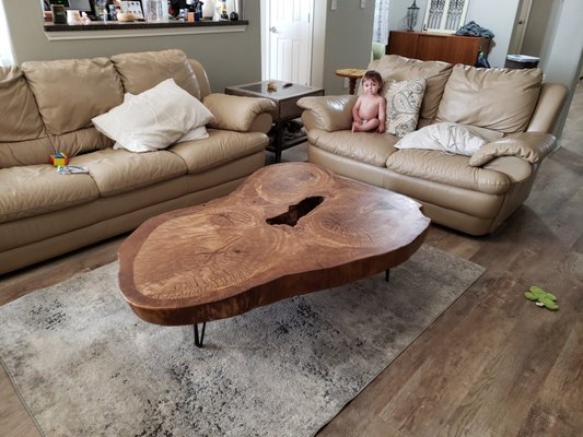 Baby Owen admiring the new table with Daddy