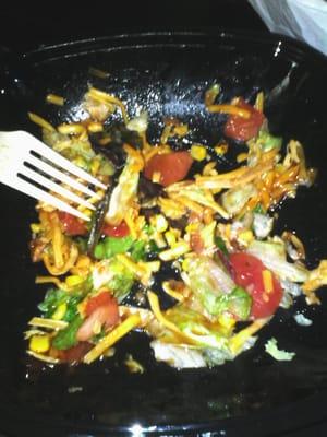 Nasty bbq sauce drenched salad...hope i dont get sick!!