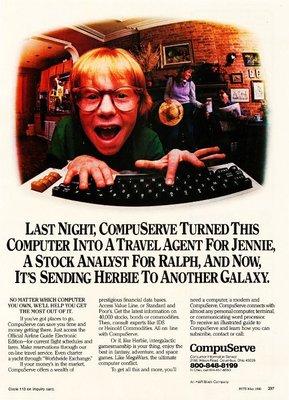 Magazine advertisement for CompuServe. Old school.