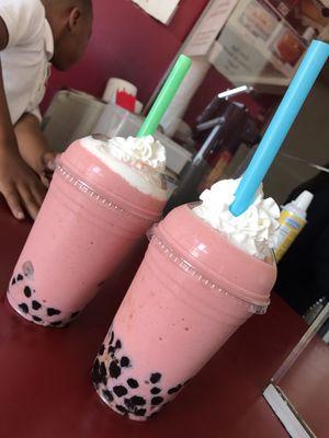 Strawberry Banana Smoothie with boba    The actual boba tastes just as good as the smoothie!