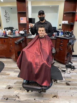 My son getting his haircut