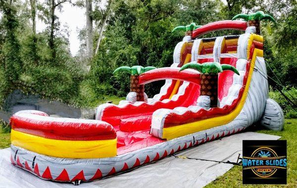 18ft. Fire Island Hybrid dual lane water slide with extended slide area.