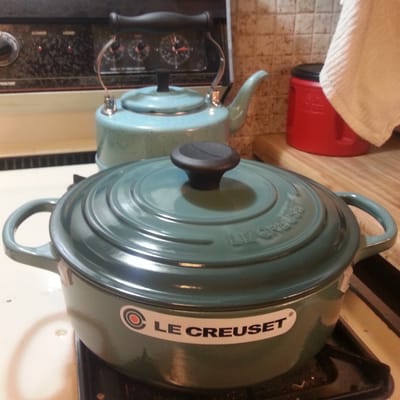 Le Creuset 3 1/2 quart round Dutch oven in Williams-Sonoma exclusive Ocean.