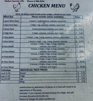 Chicken menu June 2021