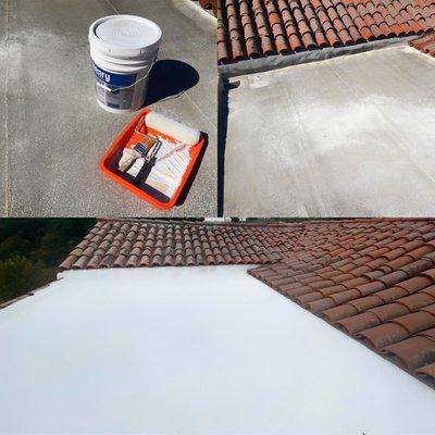 Roof painting with reflective paint to deflect the sun