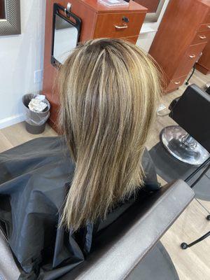 Hair Color: working with natural allowing for longer time between appointments loves the brighter pops of blonde. Haircut: keeping it long.