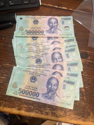 500,000 Vietnam Dong banknotes.